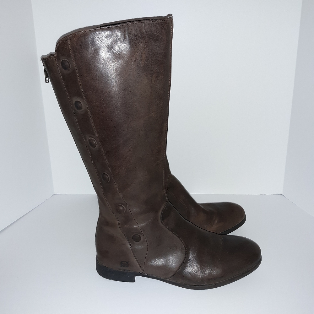 Born Sage Tall brown leather side zip boots
